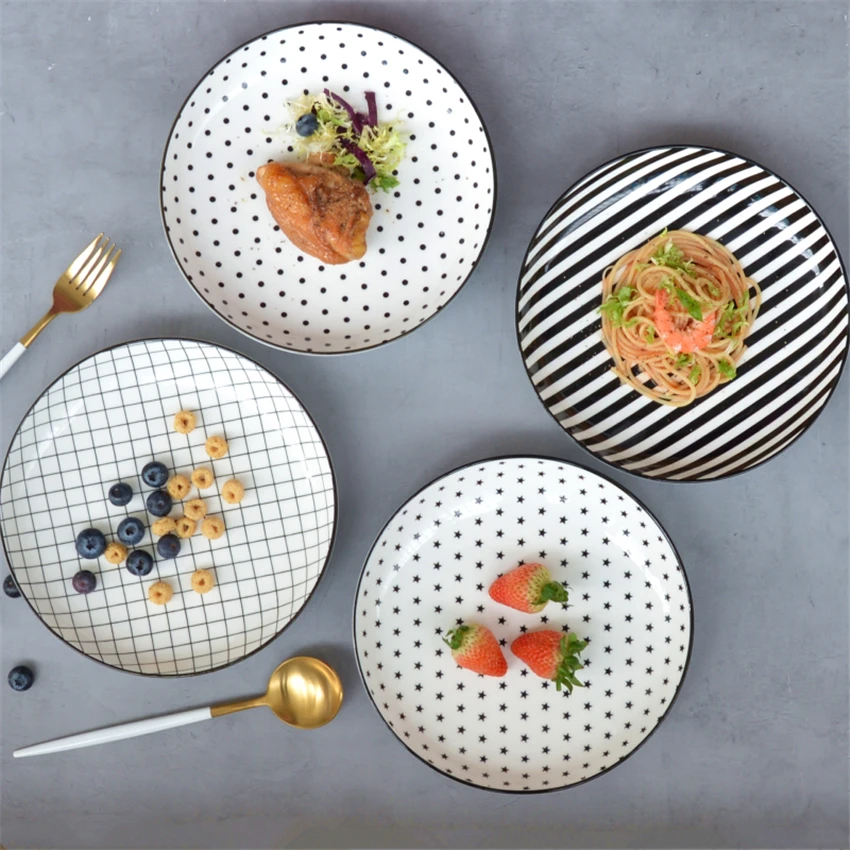 

Nordic Simplicity Dinner Plate Under-glazed Ceramic Dinner Dishes Dessert Tray pasta plate Kitchen Dinnerware Microwave Safe