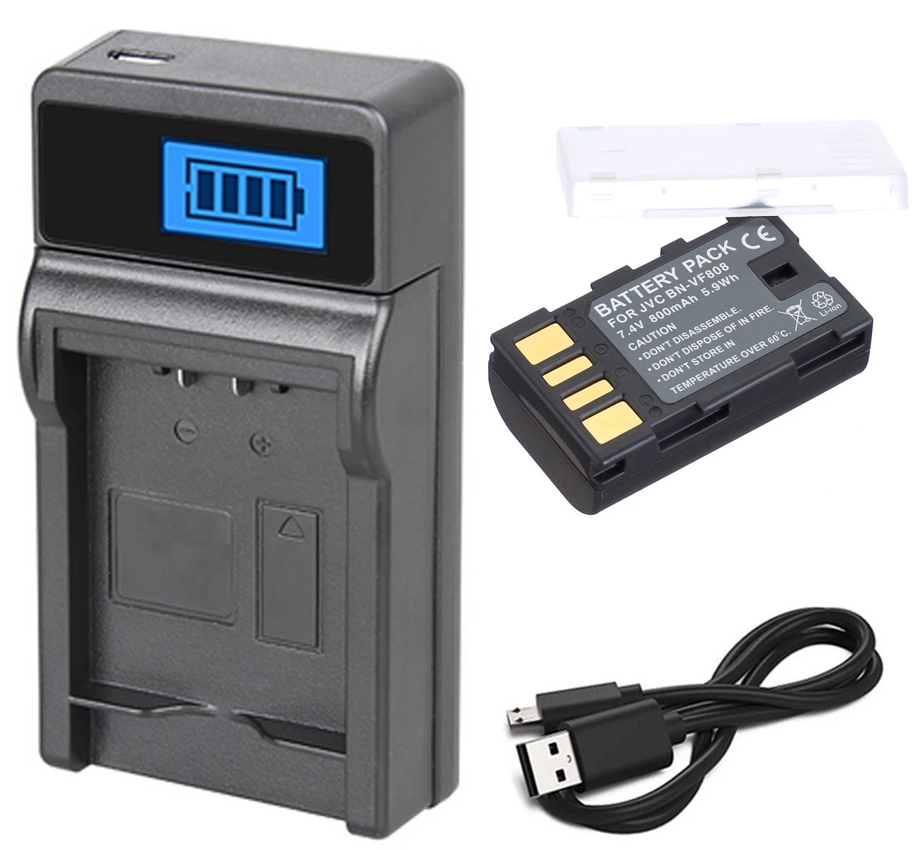 Battery Pack + LCD USB Charger for JVC BN-VF808, BN-VF808U, BN-VF808US, BN-VF808USM, BN-VF815, BN-VF815U, BN-VF823, BN-VF823U