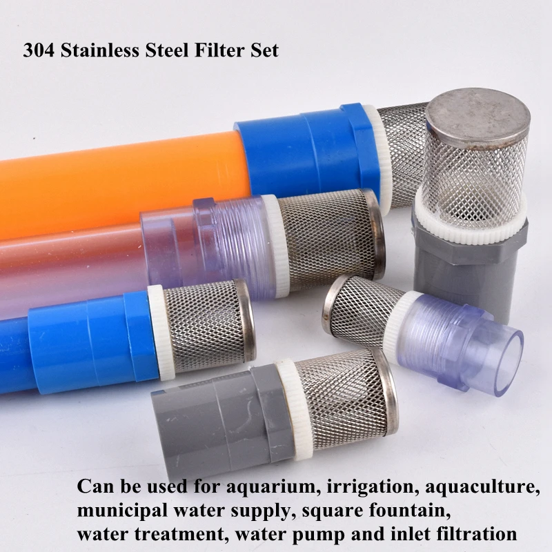 

20~50mm 304 Stainless Steel Filter + PVC/UPVC Pipe Set Aquarium Fish Tank Water Pump Inlet Tube Filter Garden Irrigation Filter