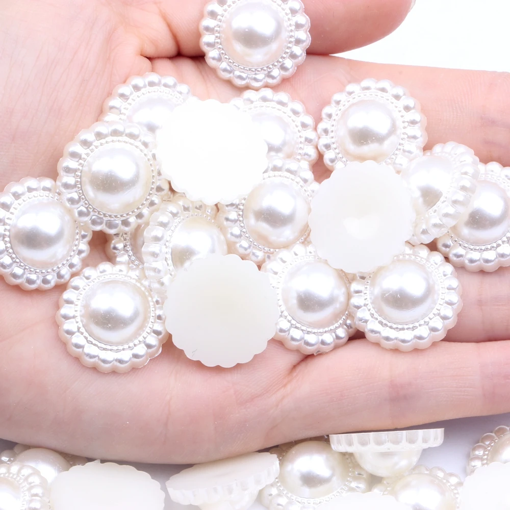 10/500pcs 19mm Ivory White Half Round Flatback Pearl Flower Beads DIY Wedding Party Decoration Handmade Loose Beads