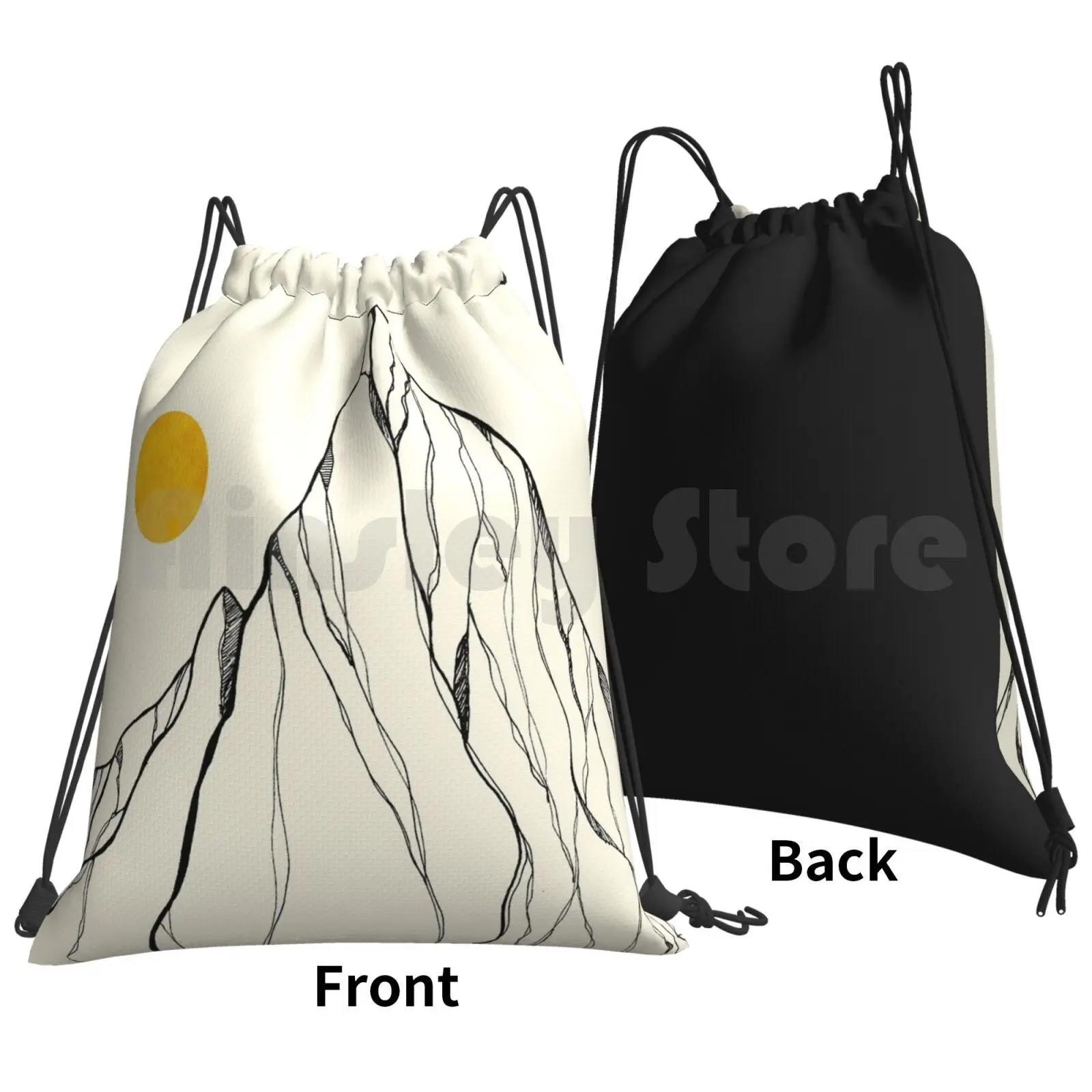 Yellow Line Backpack Drawstring Bags Gym Bag Waterproof Hill Mountain Nature Shapes Abstract Yellow Simple Rocks Stone