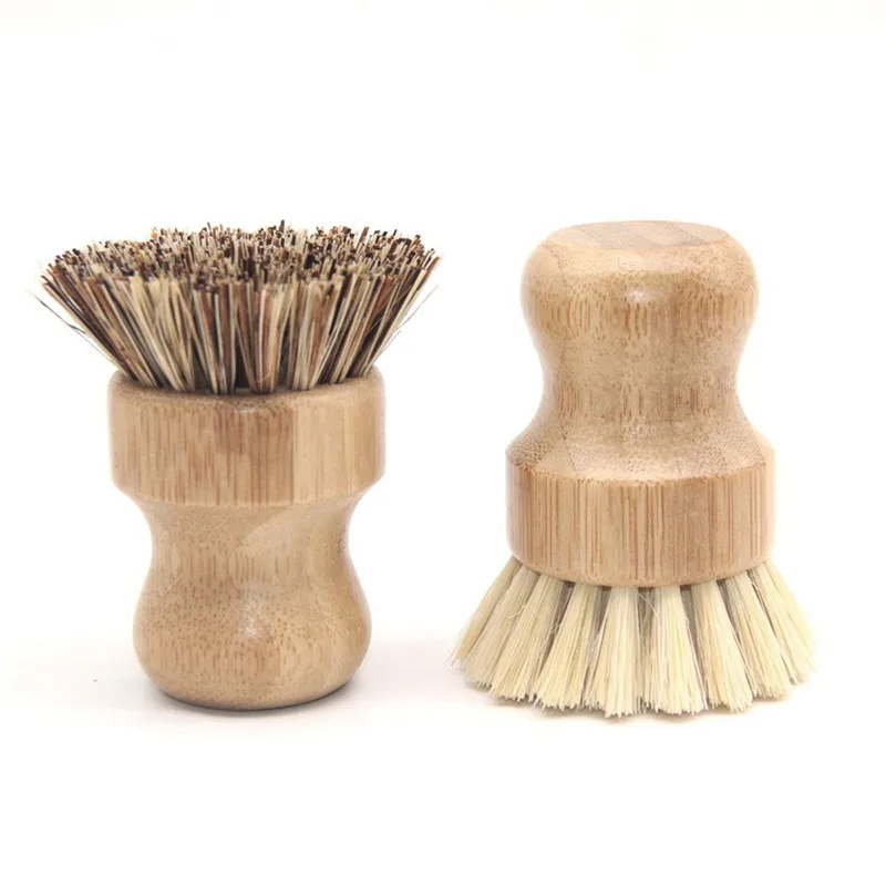 Kitchen Cleaning Brush Sisal Palm Bamboo Brush Short Handle Round Dish Pot Shoes Brush