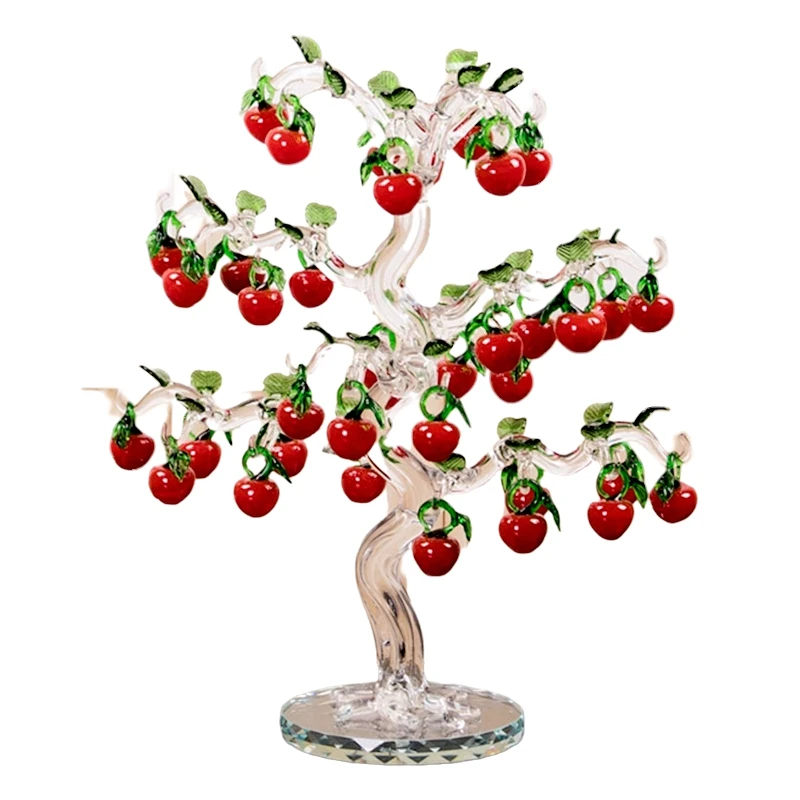 

Beatiful Crystal Red Cherry Apple Tree Figurines Crafts Fengshui Ornament Home Decoration Christmas New Year Gifts