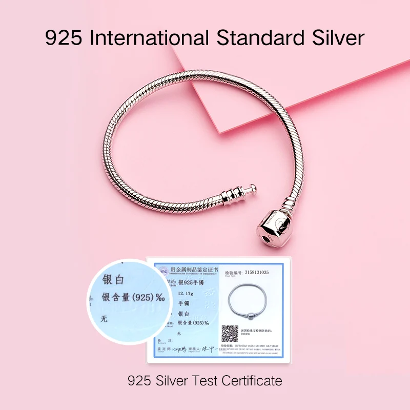 ATHENAIE 925 Sterling Silver Snake Chain Bracelet Charms Bracelets Fit European Charm Bead for Women & Men DIY Jewelry Gift