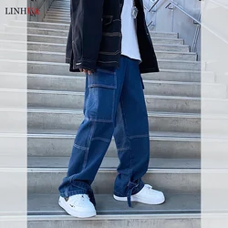 Linhua Männer weites Bein Jeans Herren Frühling Cargo hose Hip Hop Streetwear neue lose gerade baggy Jeans hose männliche Arbeits jeans