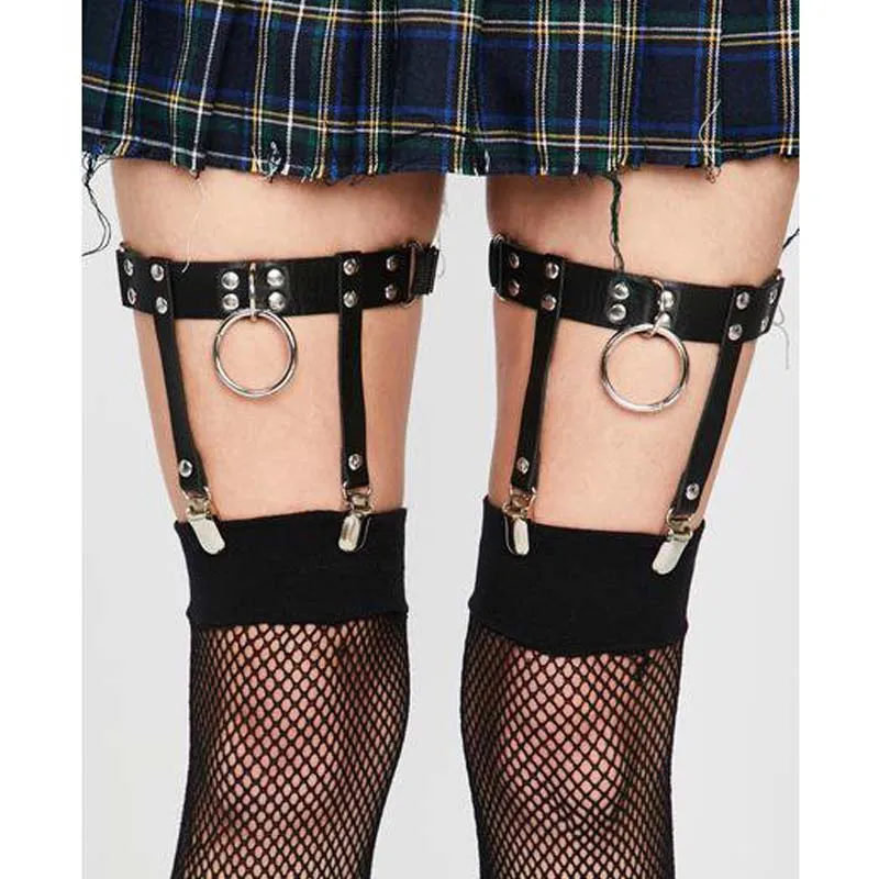 1 paar Leer Garters 100% Handgemaakte 2 stuks O Ring Been Garter Belt Dij Hoge Legging Jarretel Metalen Clips Cosplay lolita