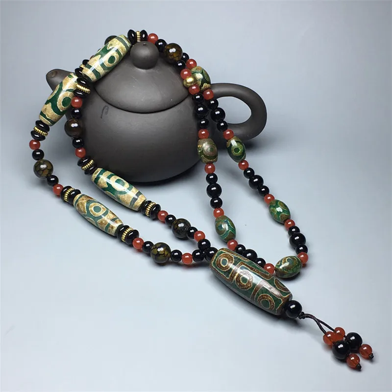 Tibet Agate Three Eyes Nine Eyes Green Dzi Bead Necklace Bracelet Pendant