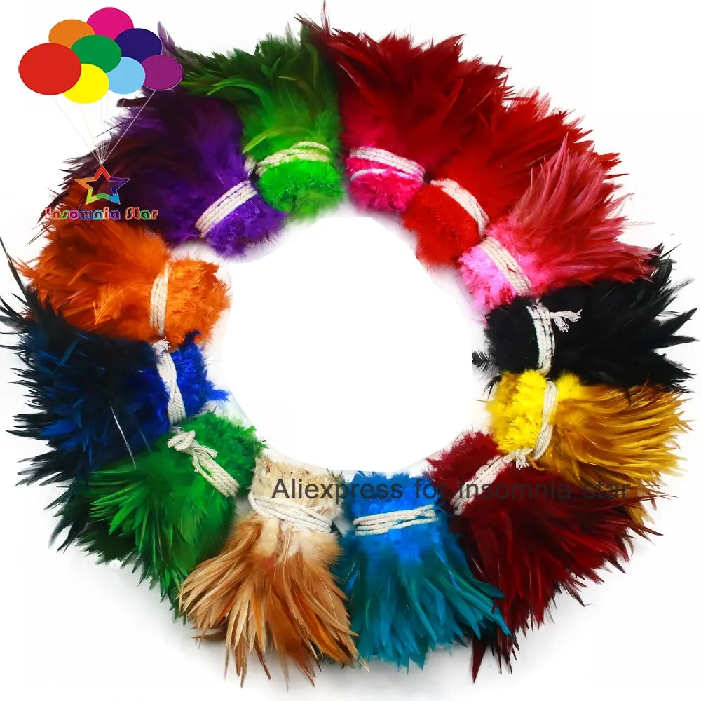 

13 Color Natural Chicken 5-6 Inch Strip Strung Rooster Feathers Craft Supply