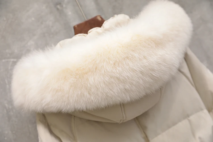 Doudoune à capuche en vraie fourrure de renard pour femme, manteau épais et chaud 90% duvet de canard, Parka longue, vêtements d'hiver 2019, LW1612