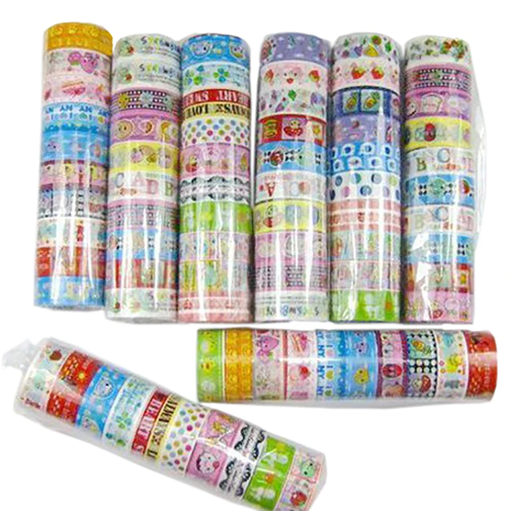 Pegatinas adhesivas de papel para álbum de recortes para niños, cintas de dibujos animados, suministros escolares para estudiantes, decoración encantadora, Kawai, 10 rollos