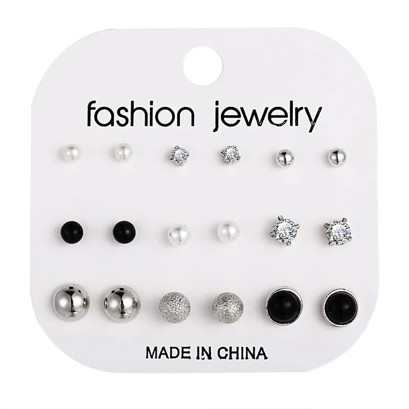 Hot 12 pairs/set White Simulated Pearl Earrings Set For Women Wedding Bride Ball Stud Earrings Bijouteria brincos Bijoux Jewelry