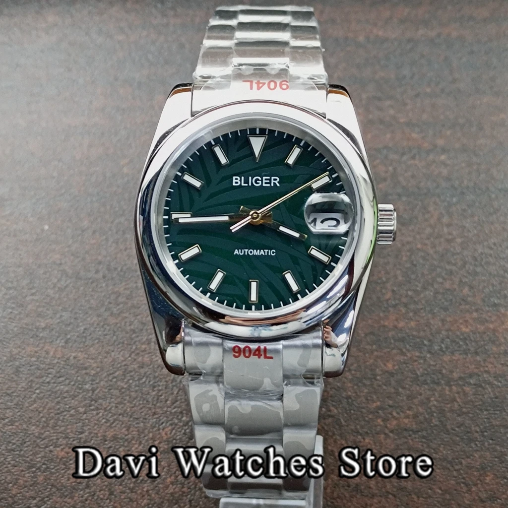 36mm/39mm Sterile Green Leaves NH35 Mens Watches Palm Dial Sapphire Glass Luminous Automatic Male Watch With Calendar Window