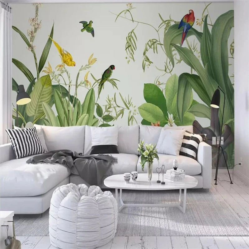 custom Modern Tropical plant parrot bird Landscape Large Murals Living Room Sofa Bedroom Wall Painting Southeast Asia Home Decor