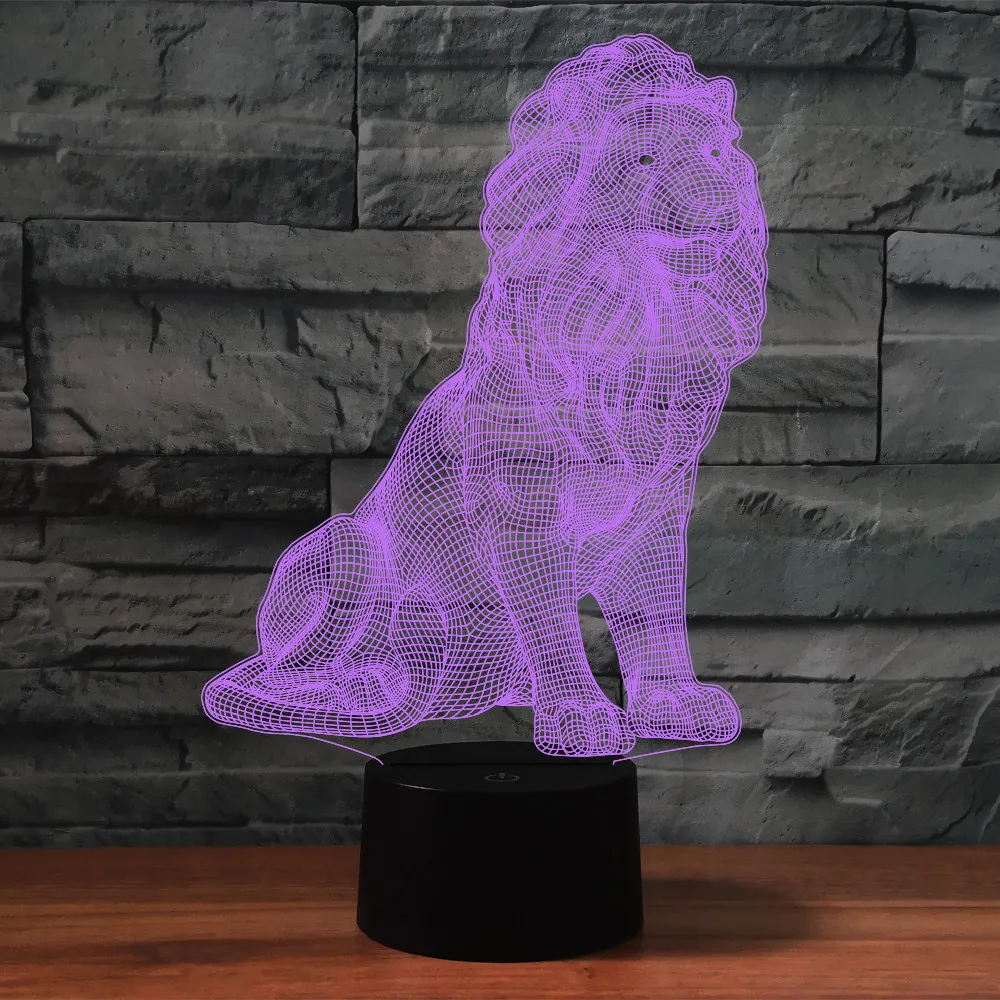 Colorful Lion 3D Lamp Creative Desktop Bedroom Night Light LED Acrylic Remote Control Table Lamp Birthday Xmas Gifts Room Decor