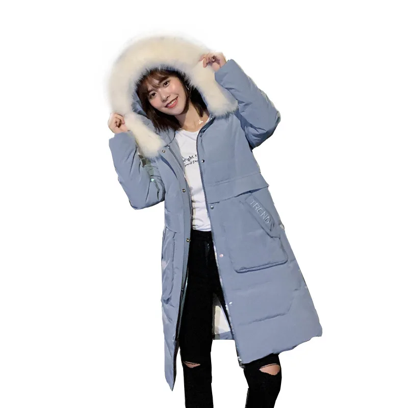 

European Winter Women Down Parkas Coats Fox Fur Hoody Lady Long Overcoats Female Warm Clothing VF9108