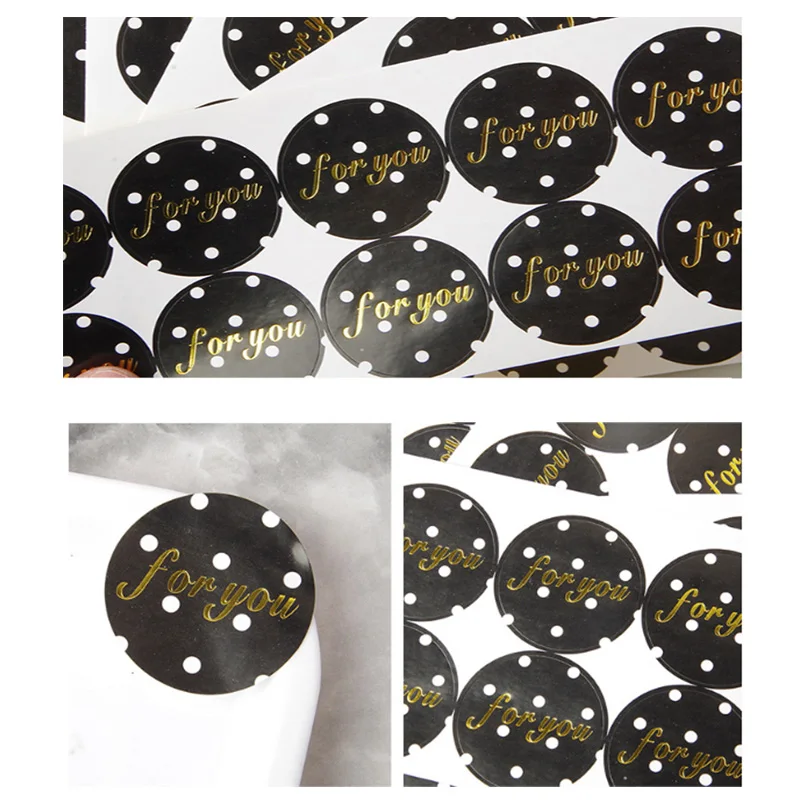 100 stücke Schwarz Runde Dot für Sie Kuchen Verpackung Abdichtung Label Kraft Aufkleber Backen DIY Geschenk Aufkleber – Detail 5