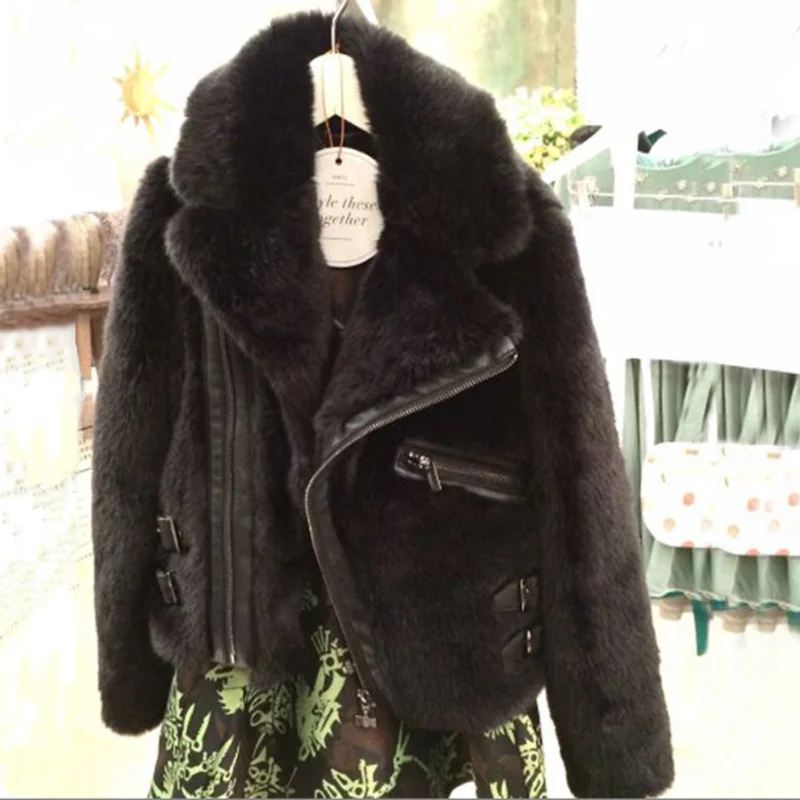 

winter new children's clothing boys and girls rabbit fleece fur coat motorcycle baby