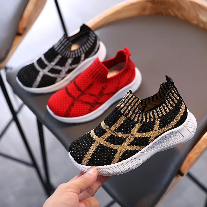 Children Spring Flying Knitted Boys and Girls Breathable Socks Shoes Casual Kids Fashion Assorted Sneakers Light Shoes Slip-on