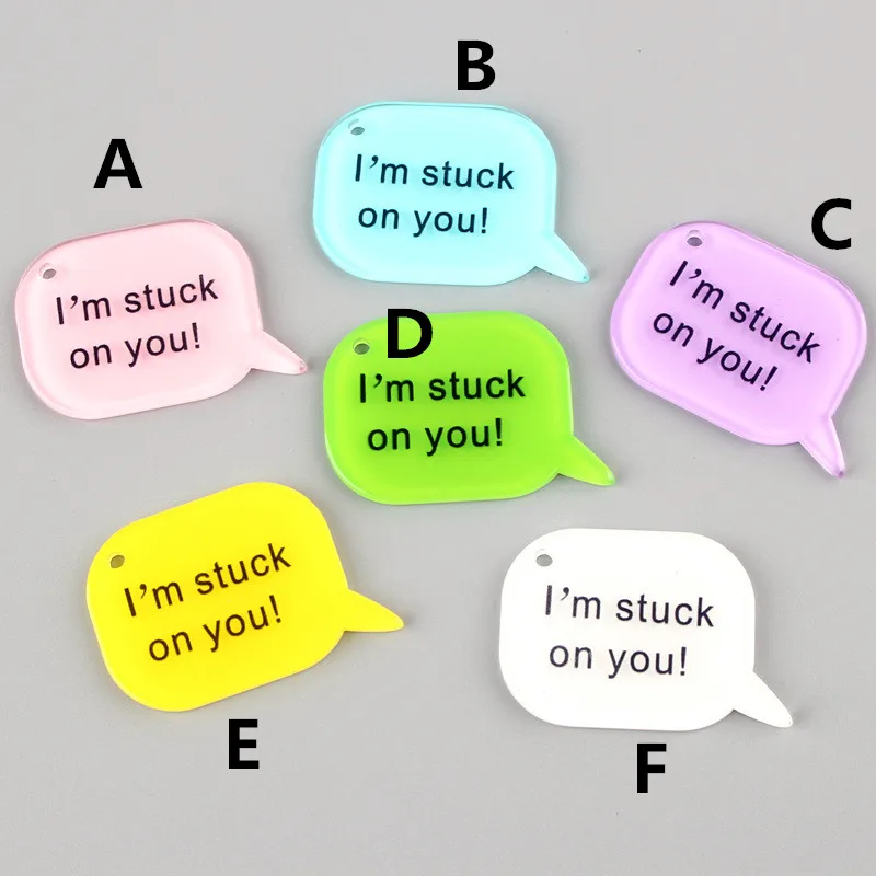 

Colorful Flatback Planar Acrylic Resin Charms English Letters I am Stuck On You Printing DIY Jewelry FIndings 100pcs 38*26mm