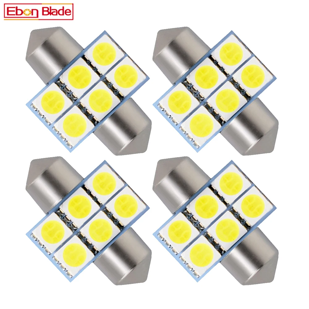 4Pcs 28mm T6 31mm 4 SMD 5050 LED Lamp Bulb For Auto Interior Sun Visor Vanity Mirror Fuse Light Pure White DC12V Car Styling