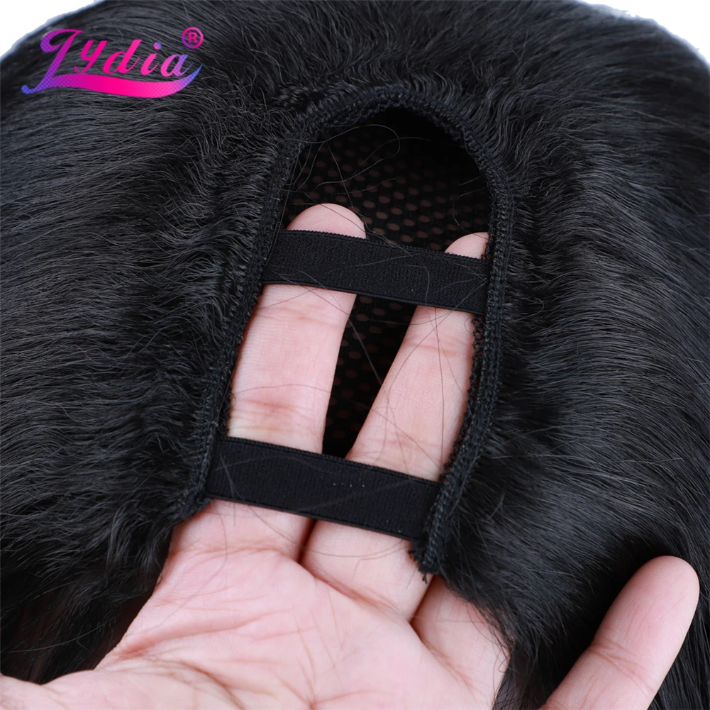 Lydia Long Wave U Teil schwarze Farbe Haar Perücke hitze beständige synthetische 22 Zoll für Frauen Damen lockige 60cm tägliche Perücken – Detail 9