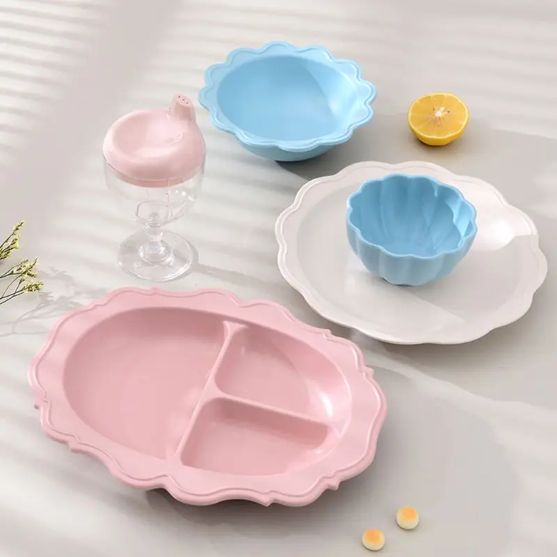 Toddler Infant Baby Dinner Bowl Dishes Bamboo Fiber Separated Food Plates Children's Tableware Tray Drinking bowl for Children