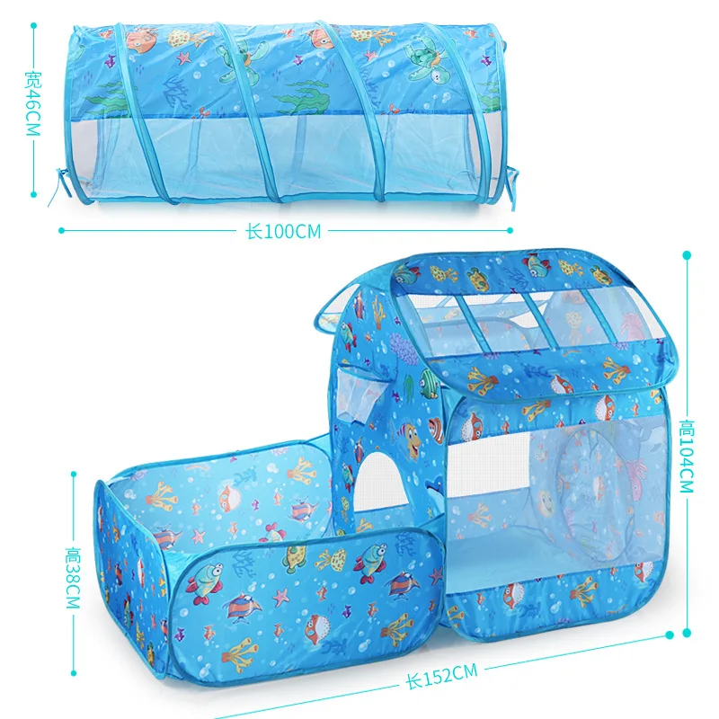 Ocean Printing Two-In-One Game House Tunnel Tent Children's Indoor Crawling Folding Cast Basketball Pool Toy Gift For Baby Hot