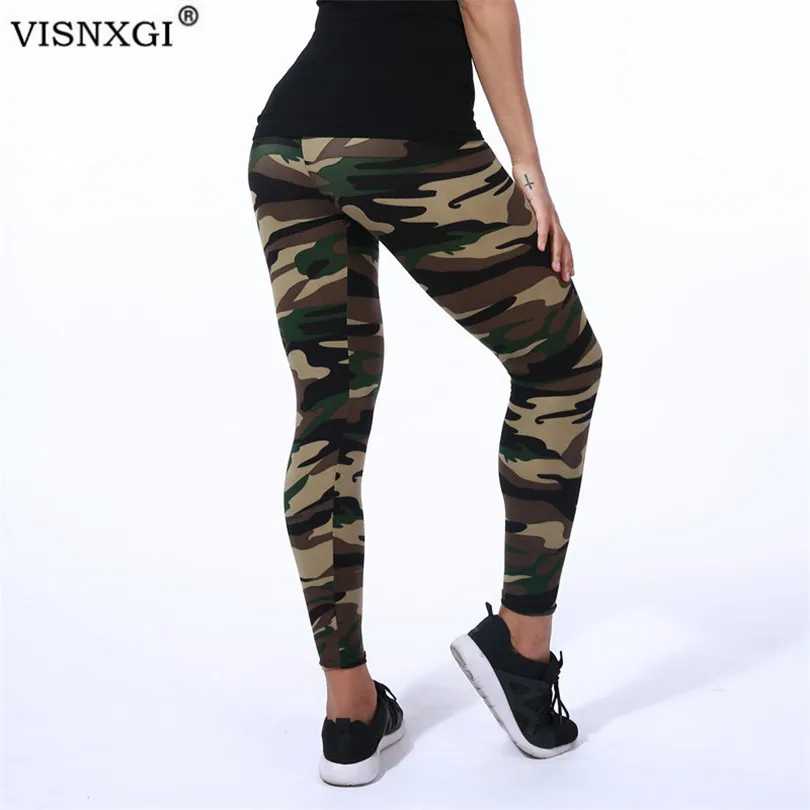 VISNXGI 2022 Camouflage Womens Fitness Leggings Knitted Stretch Army Green Ankle-Length Polyester High Waist Push Up Pants XXXL