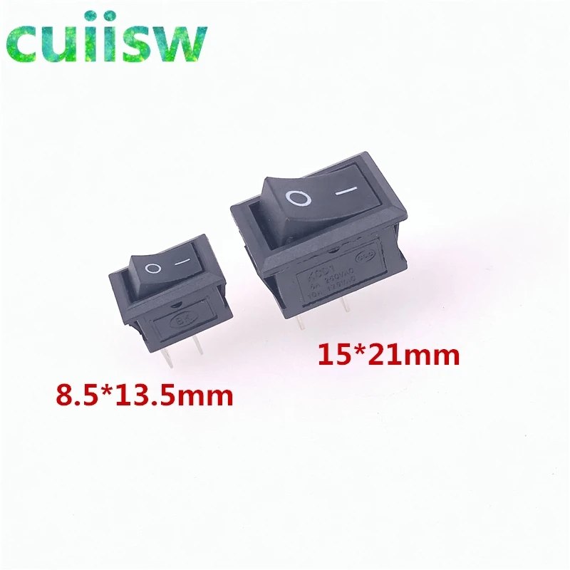 5 unids/lote KCD1 15*21mm 2 pines 250V 3A 6A interruptor de barco 8,5*13,5mm Snap-in SPST ON OFF interruptor de posición basculante