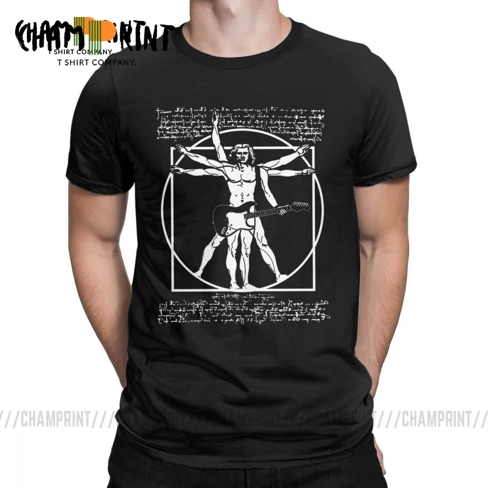 Vitruvian Man Playing The Guitar Men's T Shirt Da Vinci Guitarist Leonardo Funny Tee Shirt Cotton T-Shirt Gift Idea Clothes