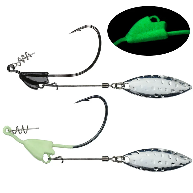 Señuelo de pesca anzuelo con cabeza de anzuelo, 5g, 6,5g, 8,5g, 12g con cucharas de hoja Salix, anzuelo que se hunde, Spinner, anzuelos de gusano, lote de 2 piezas en oferta