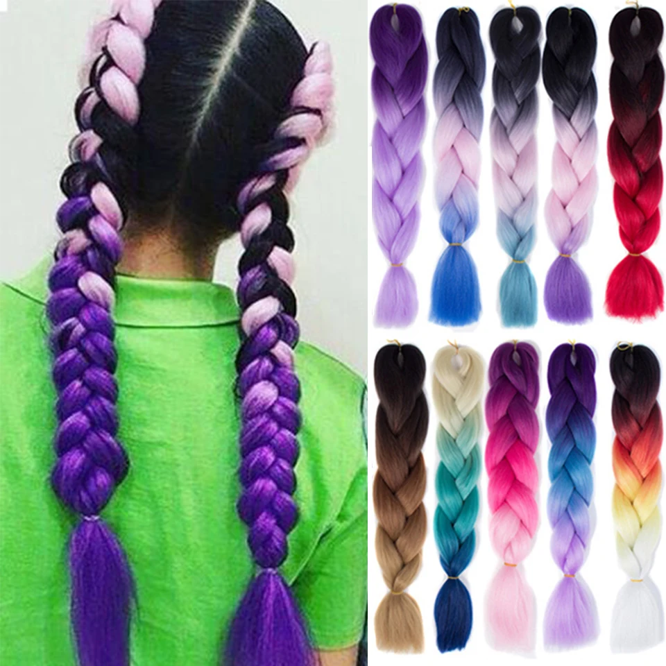 LUPU 24 Inches Synthetic Long Ombre Braiding Hair Extensions For Hair Braids Womens Pink Purple Blonde Heat Resistant Fiber