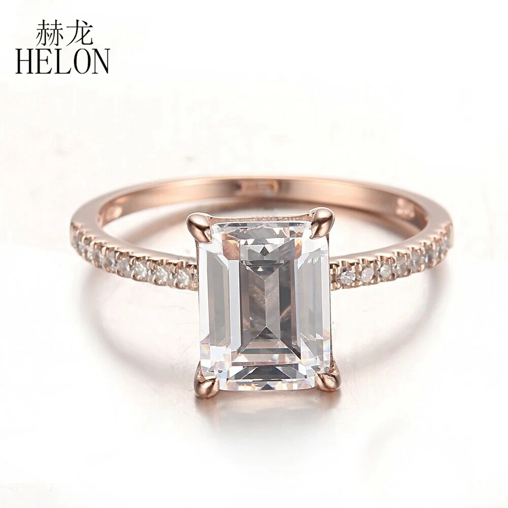 

HELON Cushion 8X6mm Moissanite Ring Solid 14K Rose Gold Lab Grown Diamond Women Engagement Wedding Ring Trendy Fine Jewelry Ring