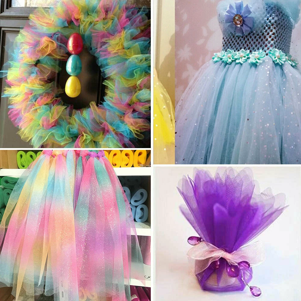 6 Zoll x 10 Yards Regenbogen-Glitzer-Tüllrollen, Pailletten-Tüll-Netzstoff für Tutu-Röcke, Näharbeiten, Geburtstags- und Hochzeitsdekoration – Detail 2