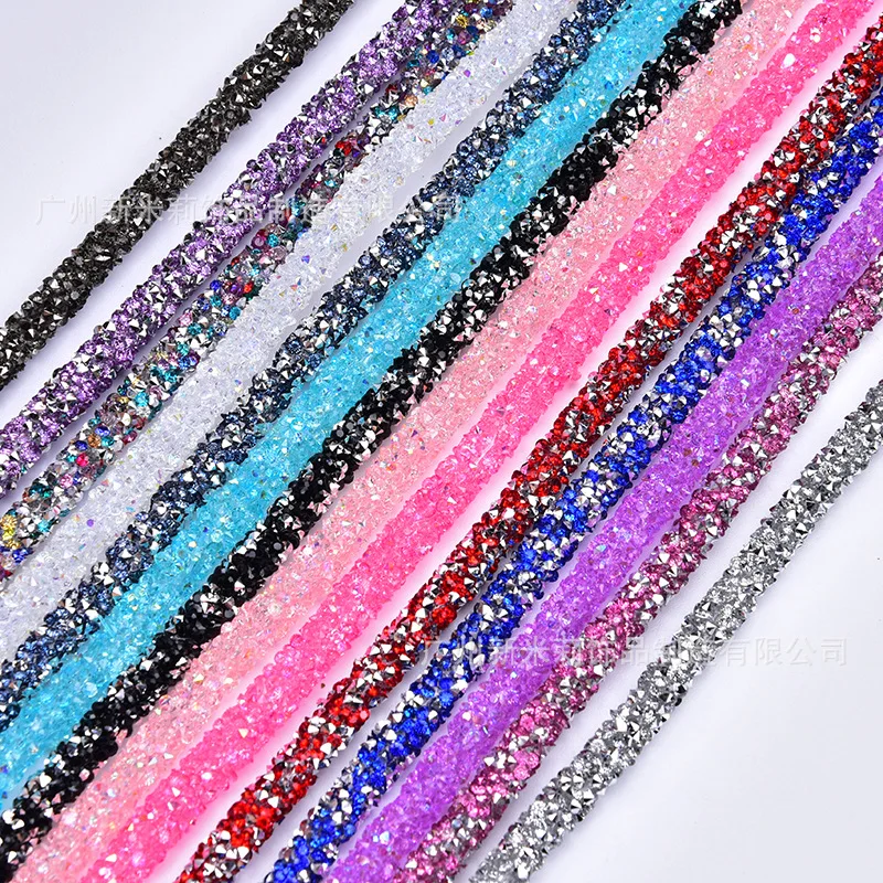 7mm Colorful Soft Tube Jewelry Cord Rope String Resin Rhinestone for DIY Crafts Fashion Show Bags Garment Party Decoration 1M