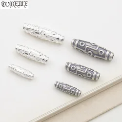 100% 925 Silver 9 eyes DZI Beads Thai Silver Tibetan Nine Eyes DZI Beads Sterling Good Luck Beads DIY Jewelry Findings Bead