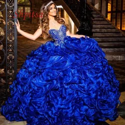 Luxury Royal Blue Quinceanera Dresses Plus Size Beaded Ball Gown Masquerade Princess Girl Long Sweet 16 Prom Dress for 15 Years