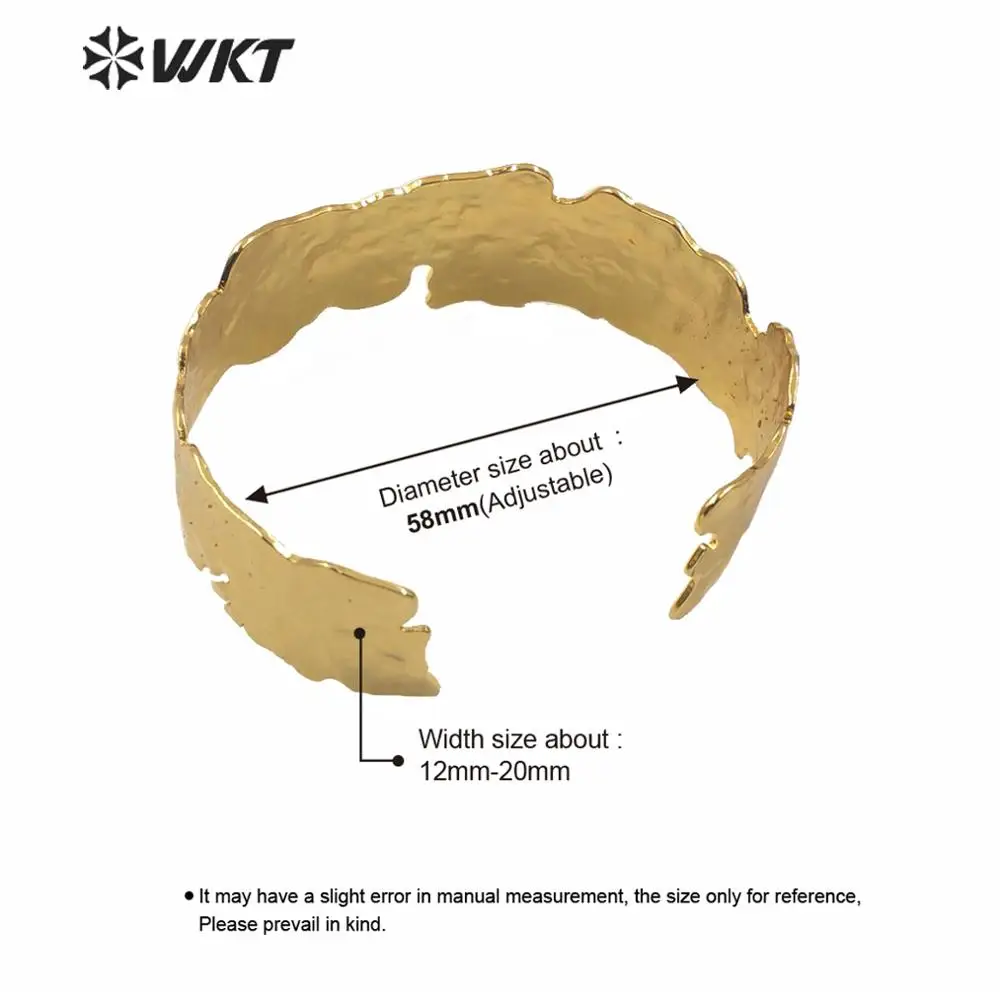 WT-B558 Hiphop Brass Bangle In Full Gold Plated Simple Style Women Jewelry Bangle Big Size Bangle Irregular Width Design