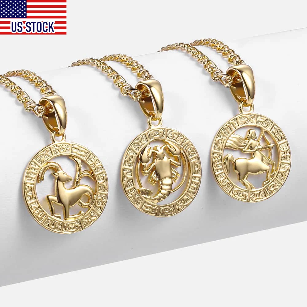 Davieslee 12 Horoscope Zodiac Sign Pendant Necklaces For Women Men Gold Color Aries Leo Dropshipping 12 Constellations DGPM24