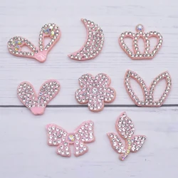 30Pcs/Lots Mini Pink Moon Bow Rabbit Ear Kawaii Rhinestone Patches Set Odzież Home Decor Applique Hairband Biżuteria Materiały eksploatacyjne