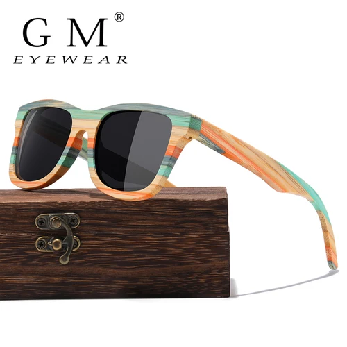 Imagen 1 del producto Gafas de Sol de Madera de Bambú Polarizadas GM Fashion para Hombre y Mujer, Nueva Marca de Diseñador, Gafas de Sol de Madera con Protección UV400, Caja 3834