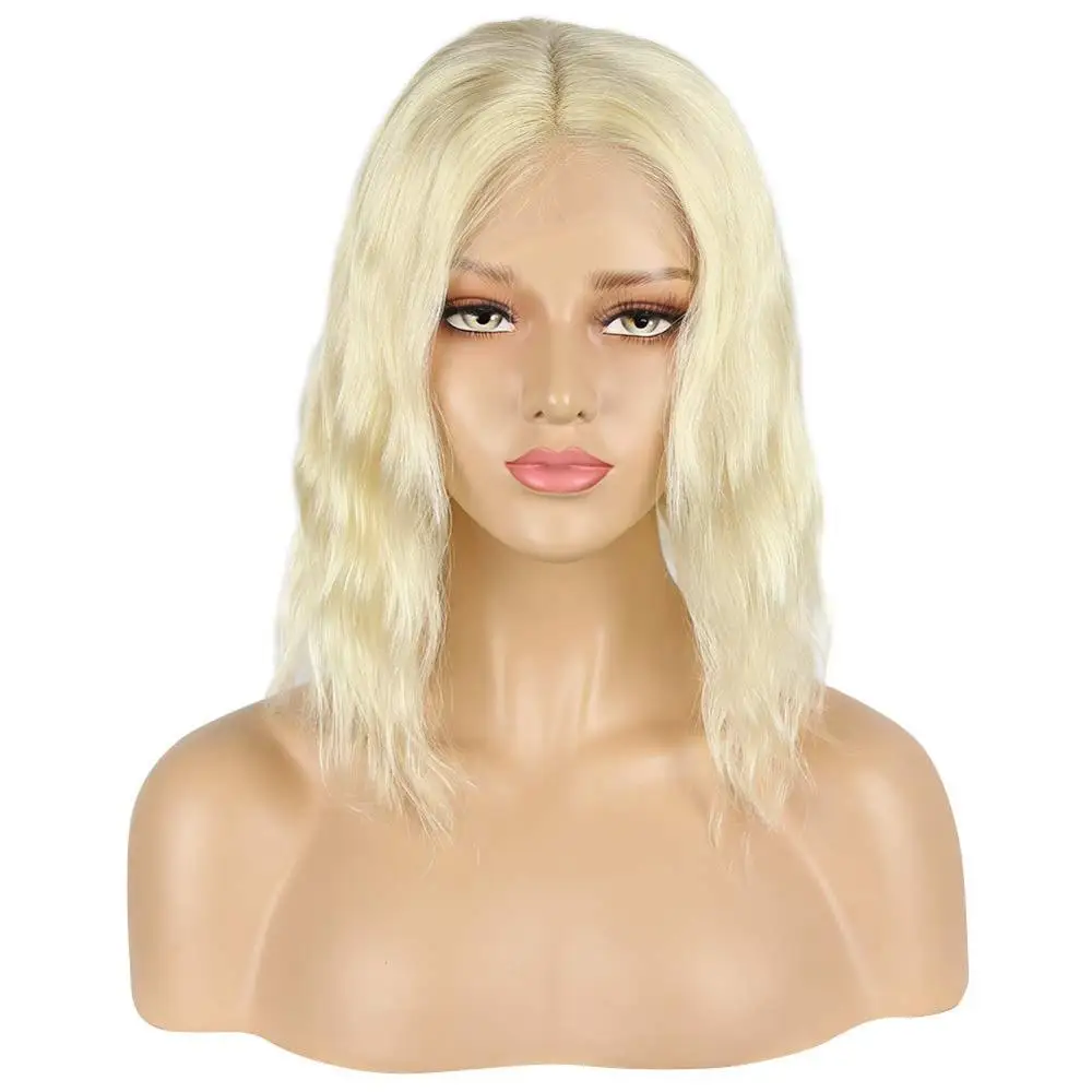 Ash Blonde Silk Top Human Hair Wig Bob 5*5 Silk Base Lace Closure Wigs Wavy Virgin European Remy 13x6 T Part Lace Front Wig #613