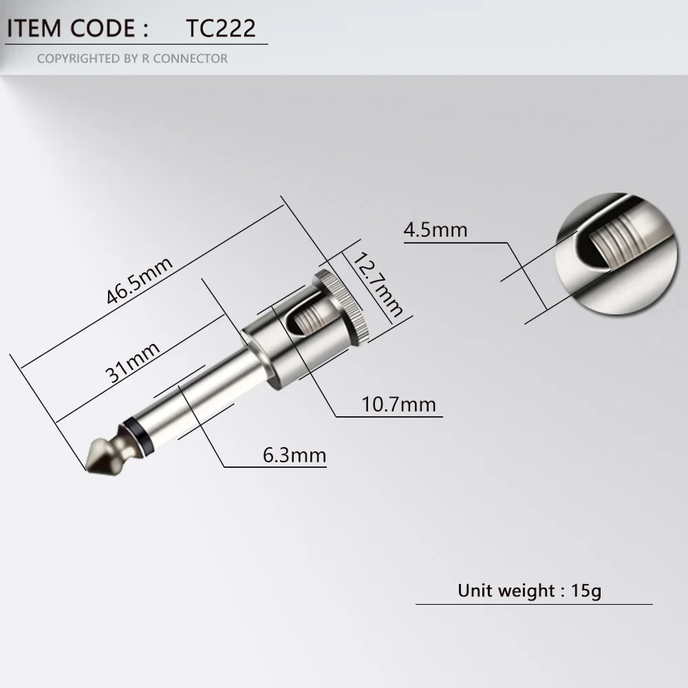 2PCS Mono 6.35MM Male Plug Connector Copper Screw Type Solder-free 2 Poles 1/4 Inch Guitar Plug Microphone Jack Wire Connector