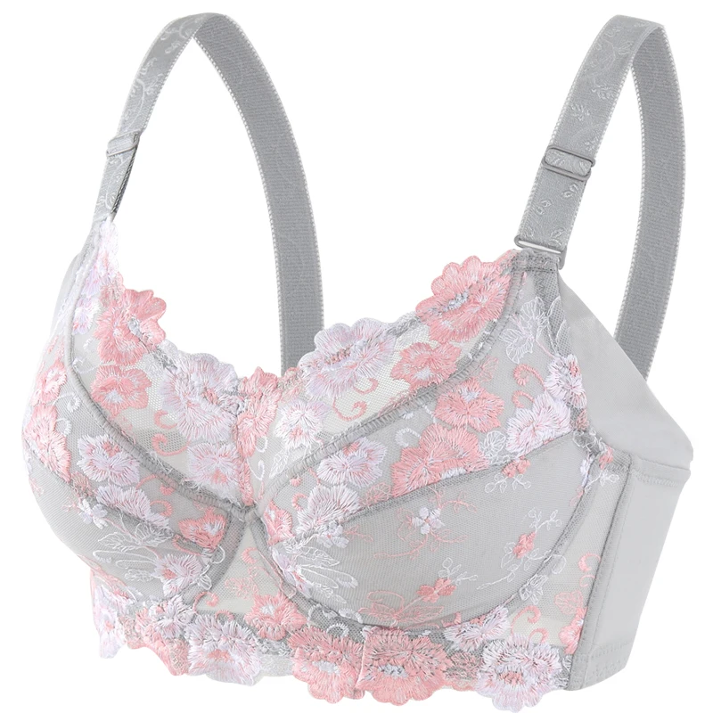 Women\'s Big Size Full Coverage Floral Embrodiery Ultra-thin Bra Lingerie 36 38 40 42 44 46 48 B C D E F