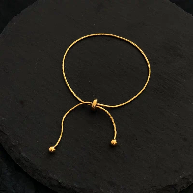 MEYRROYU-pulsera de acero inoxidable para mujer, brazalete de ajuste de cuerda de Color dorado, accesorios sencillos de estilo Joker, 2023