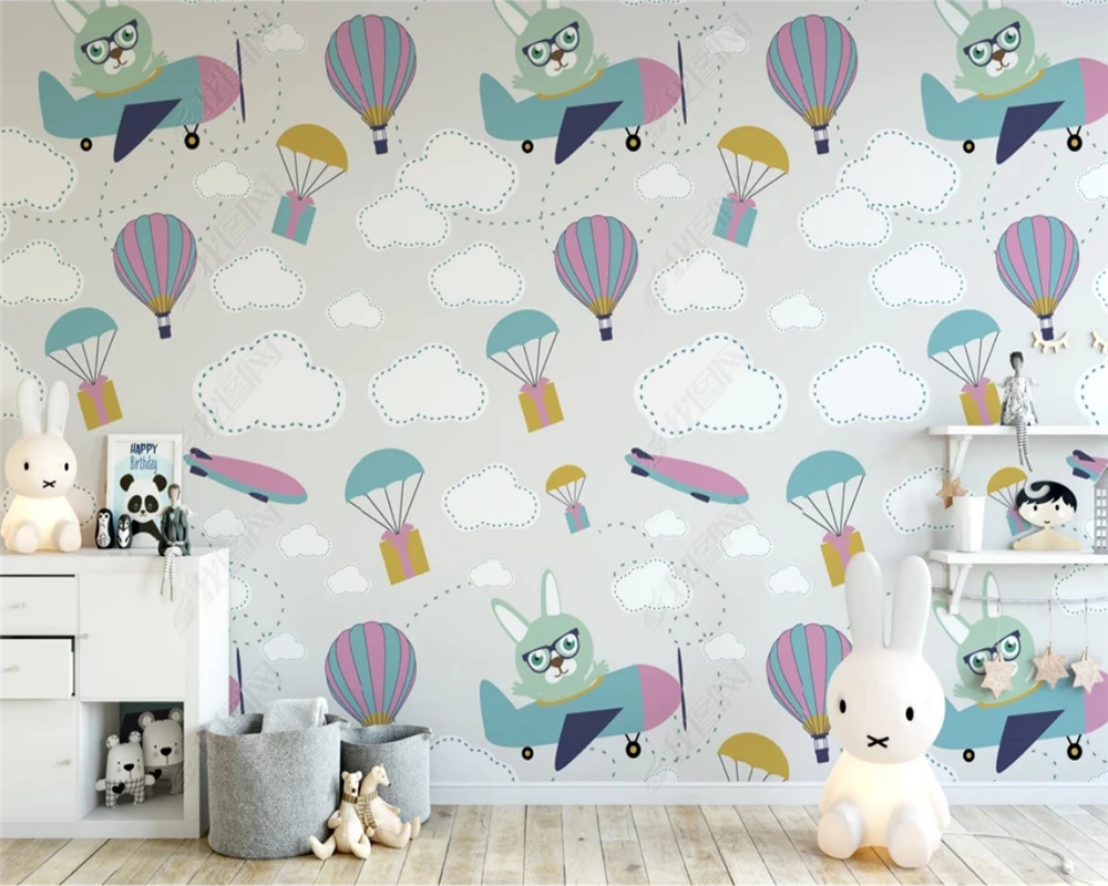 

beibehang Custom papel de parede modern wallpaper nordic minimalistic animal airplane cloud children's room tv background