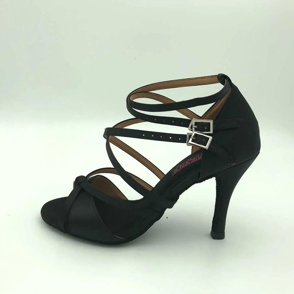 Zapatos de baile latino para mujer, calzado de tacón alto de 9cm, a la moda, MS6209BLKS, Envío Gratis