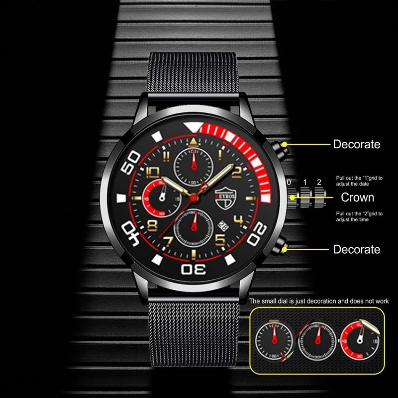 موضة رجالي ساعات فاخرة الرجال الفولاذ المقاوم للصدأ شبكة حزام الكوارتز ساعة معصم ساعة مضيئة الذكور الأعمال ساعة جلدية عادية #2