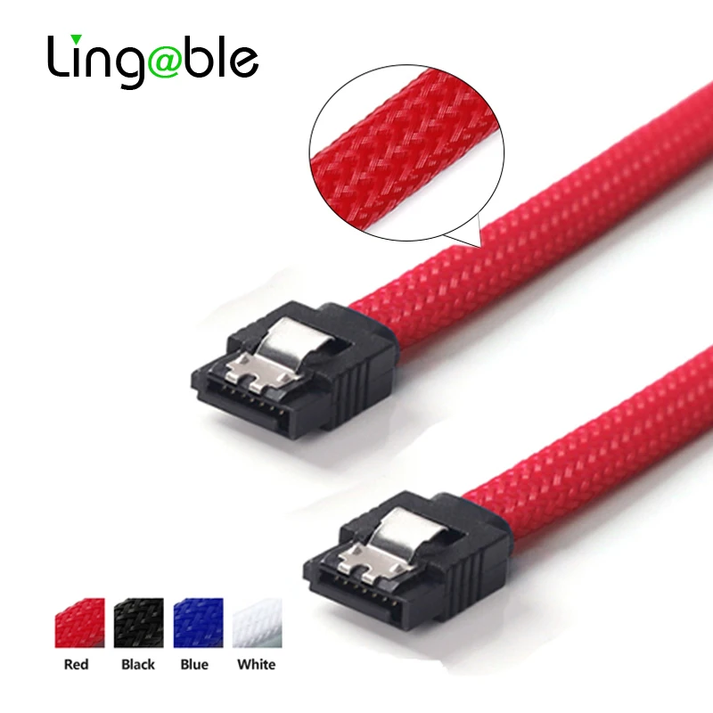 

Lingable 10PCS SATA 3.0 III SATA3 7pin Data Cables 6Gb/s SSD Cable HDD Hard Disk Cord line Nylon Sleeved Black Blue Red White