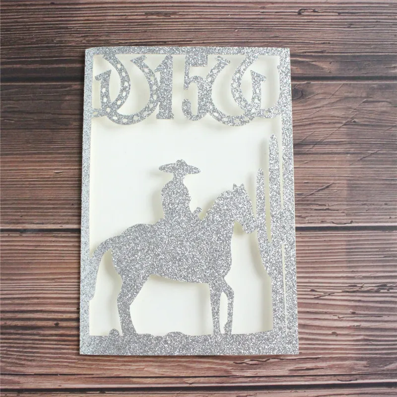 Glittery horseman invitation card 15 years old celebration birthday party gift card offer customized printing